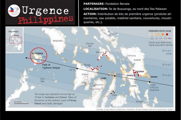 Cette carte retrace le passage du typhon Haiyan sur les Philippines, le 9 novembre 2013.